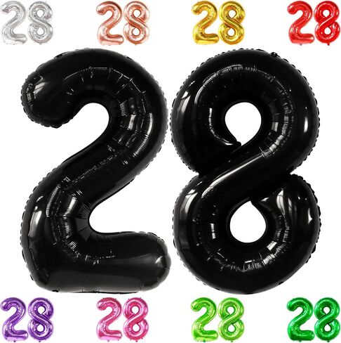 Katchon ، أسود 28 أرقام بالون - 40 بوصة | البالونات السوداء 28 عيد ميلاد ، ديكور عيد ميلاد 28 للرجال ، النساء | 28 بالونات رقم | البالونات 28 عيد ميلاد لمدة 28 ديكور عيد ميلاد in Kuwait
