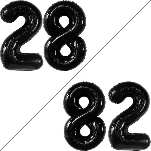 Katchon ، أسود 28 أرقام بالون - 40 بوصة | البالونات السوداء 28 عيد ميلاد ، ديكور عيد ميلاد 28 للرجال ، النساء | 28 بالونات رقم | البالونات 28 عيد ميلاد لمدة 28 ديكور عيد ميلاد in Kuwait