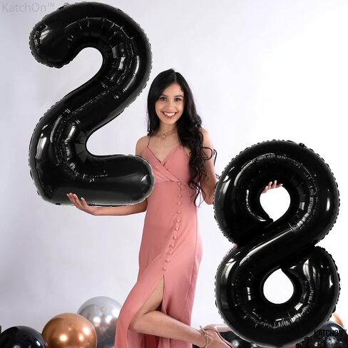 Katchon ، أسود 28 أرقام بالون - 40 بوصة | البالونات السوداء 28 عيد ميلاد ، ديكور عيد ميلاد 28 للرجال ، النساء | 28 بالونات رقم | البالونات 28 عيد ميلاد لمدة 28 ديكور عيد ميلاد in Kuwait