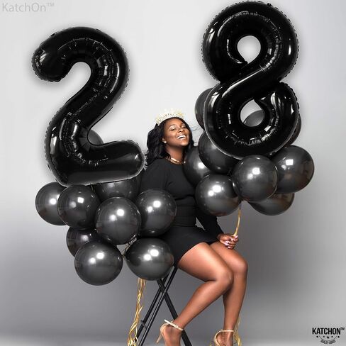 Katchon ، أسود 28 أرقام بالون - 40 بوصة | البالونات السوداء 28 عيد ميلاد ، ديكور عيد ميلاد 28 للرجال ، النساء | 28 بالونات رقم | البالونات 28 عيد ميلاد لمدة 28 ديكور عيد ميلاد in Kuwait