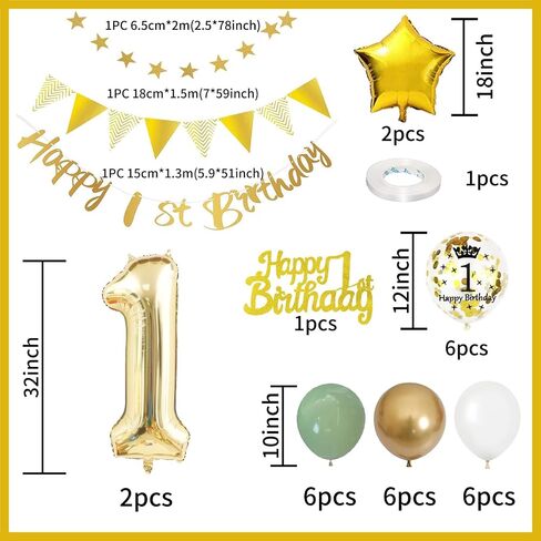 2nd Birthday Decoration for Boys Girls, Sage Green White Gold 2nd Birthday Balloons with Number 2 Balloon Happy 2nd Birthday Banner Cake Toppers Triangle Flag for 2 Year Old Birthday party Decoration in Saudi Arabia
