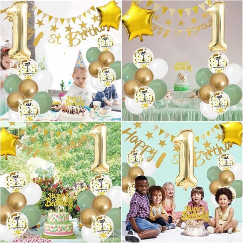 2nd Birthday Decoration for Boys Girls, Sage Green White Gold 2nd Birthday Balloons with Number 2 Balloon Happy 2nd Birthday Banner Cake Toppers Triangle Flag for 2 Year Old Birthday party Decoration in Saudi Arabia