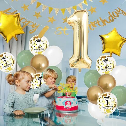 2nd Birthday Decoration for Boys Girls, Sage Green White Gold 2nd Birthday Balloons with Number 2 Balloon Happy 2nd Birthday Banner Cake Toppers Triangle Flag for 2 Year Old Birthday party Decoration in Saudi Arabia