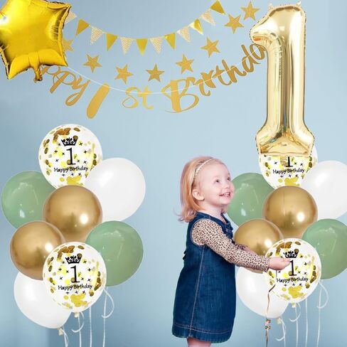 2nd Birthday Decoration for Boys Girls, Sage Green White Gold 2nd Birthday Balloons with Number 2 Balloon Happy 2nd Birthday Banner Cake Toppers Triangle Flag for 2 Year Old Birthday party Decoration in Saudi Arabia