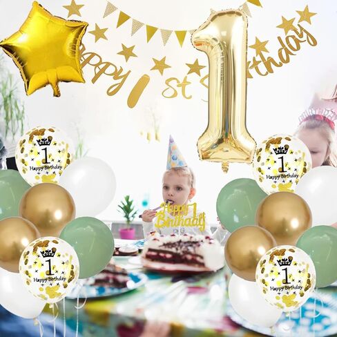 2nd Birthday Decoration for Boys Girls, Sage Green White Gold 2nd Birthday Balloons with Number 2 Balloon Happy 2nd Birthday Banner Cake Toppers Triangle Flag for 2 Year Old Birthday party Decoration in Saudi Arabia