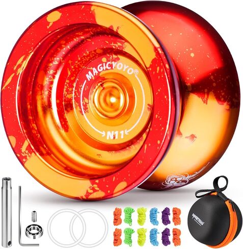 MAGICYOYO الاحترافية غير المستجيبة يويو N11، كرة يويو من الألومنيوم مزدوجة الأغراض للأطفال/الكبار مع محمل يويو سريع الاستجابة، 12 خيط يويو، حقيبة يويو (أحمر ذهبي) in Kuwait