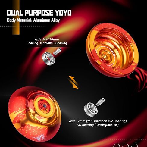 MAGICYOYO الاحترافية غير المستجيبة يويو N11، كرة يويو من الألومنيوم مزدوجة الأغراض للأطفال/الكبار مع محمل يويو سريع الاستجابة، 12 خيط يويو، حقيبة يويو (أحمر ذهبي) in Kuwait