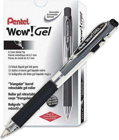 Pentel Wow! Gel Retractable Gel Pen, (0.7mm) Medium Line, Blue Ink, Box of 12 (K437-C) in Saudi Arabia