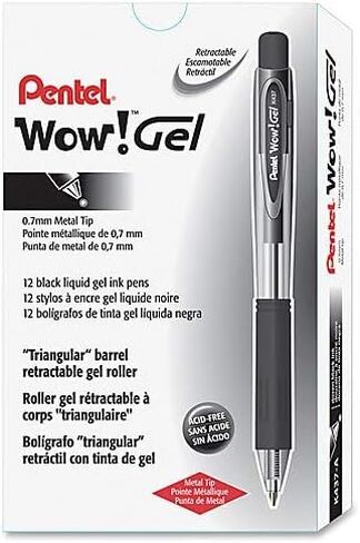 Pentel Wow! Gel Retractable Gel Pen, (0.7mm) Medium Line, Blue Ink, Box of 12 (K437-C) in Saudi Arabia