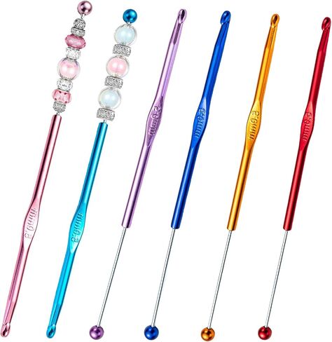 6 Pack DIY Beadable Crochet Hooks Knitting Needles Set Aluminum Handle for Focal Beads Colors (Blue Purple Red Orange Pink Light Blue, 5 mm) in Saudi Arabia