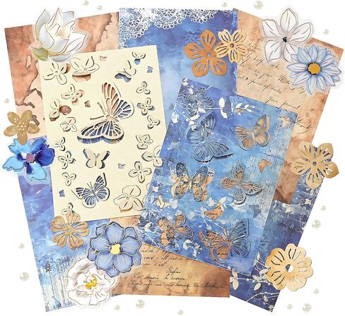 4 Packs Flower Lace Cutouts Decorative Paper and Sticker Set Floral Butterfly Plant Shape Scrapbooking Die-cut Paper Shiny Sticker for Junk Journal Card Making Collaging Handicraft (Sophie) in Saudi Arabia
