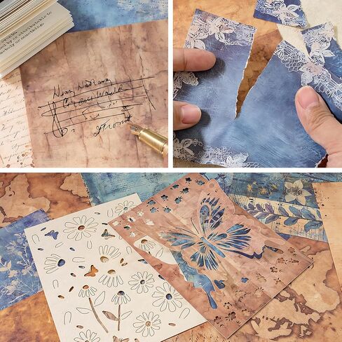 4 Packs Flower Lace Cutouts Decorative Paper and Sticker Set Floral Butterfly Plant Shape Scrapbooking Die-cut Paper Shiny Sticker for Junk Journal Card Making Collaging Handicraft (Sophie) in Saudi Arabia
