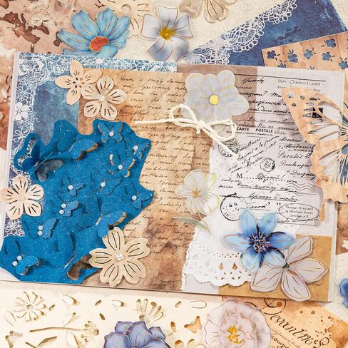 4 Packs Flower Lace Cutouts Decorative Paper and Sticker Set Floral Butterfly Plant Shape Scrapbooking Die-cut Paper Shiny Sticker for Junk Journal Card Making Collaging Handicraft (Sophie) in Saudi Arabia