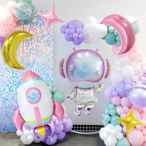 5 قطع بالونات رائد فضاء للفتيات/فتاة رائد فضاء ديكور حفلات الفضاء/ديكور القمر/بالونات رائد الفضاء الخارجي الأرجواني 4D كوكب بالونات للفتيات/بالونات كوكب المجرة/السفر الفضائي UFO استحمام الطفل in Kuwait