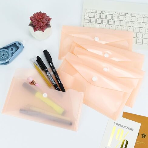 10 Pcs Plastic Envelopes with Snap Closure, Clear Plastic Envelope, Plastic Folders for Stationery Organizer (10, Pink) in Kuwait