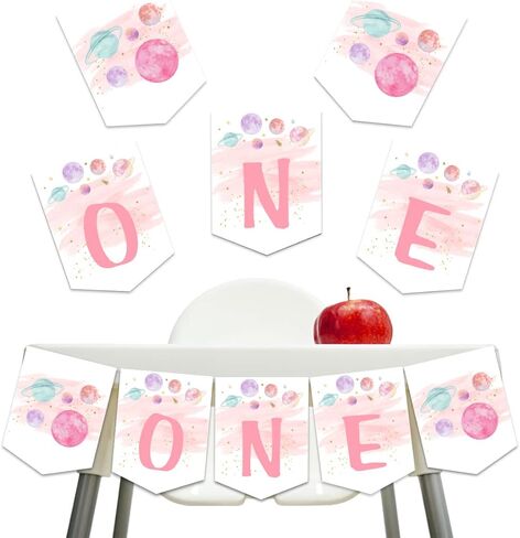 Outer Space 1st Birthday Highchair Banner, First Trip Around The Sun Sweet Pink Planet Birthday Highchair Garland Decorations for Girl’s One Year Old Party Supplies in Saudi Arabia