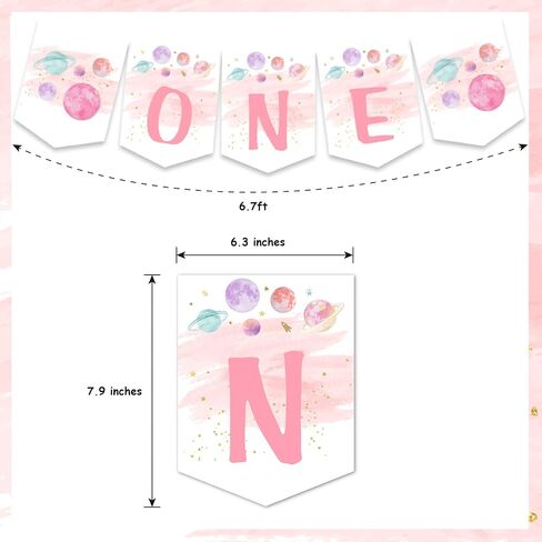 Outer Space 1st Birthday Highchair Banner, First Trip Around The Sun Sweet Pink Planet Birthday Highchair Garland Decorations for Girl’s One Year Old Party Supplies in Saudi Arabia
