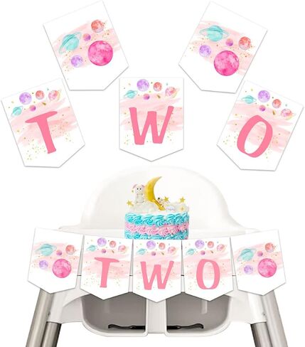 Outer Space 1st Birthday Highchair Banner, First Trip Around The Sun Sweet Pink Planet Birthday Highchair Garland Decorations for Girl’s One Year Old Party Supplies in Saudi Arabia