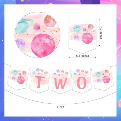 Outer Space 1st Birthday Highchair Banner, First Trip Around The Sun Sweet Pink Planet Birthday Highchair Garland Decorations for Girl’s One Year Old Party Supplies in Saudi Arabia