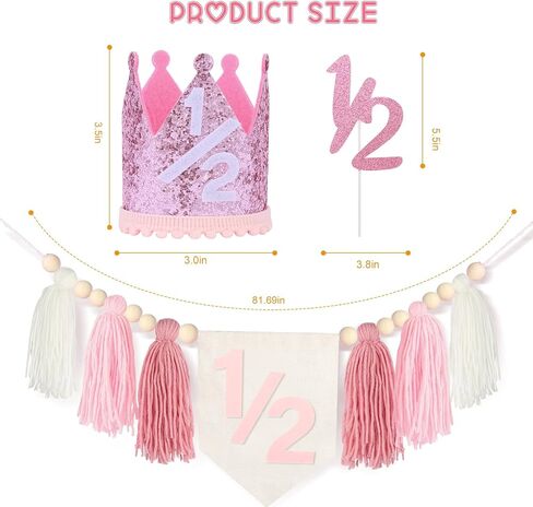 Half Birthday Decoration Baby Girl, Dokuna High Chair Banner 1/2 Birthday Crown Cake Topper, Half Way to One Birthday Party Decorations in Saudi Arabia