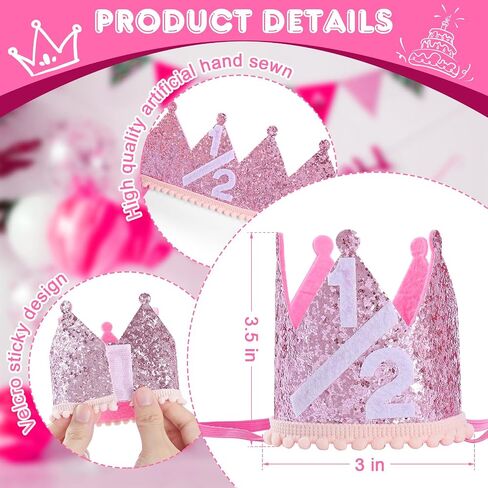 Half Birthday Decoration Baby Girl, Dokuna High Chair Banner 1/2 Birthday Crown Cake Topper, Half Way to One Birthday Party Decorations in Saudi Arabia