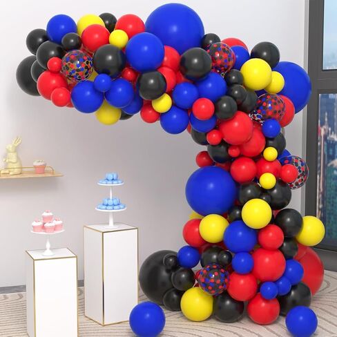 Red Blue Black Yellow Balloon Garland Arch - Blue and Black Balloons Red Yellow Black Balloons Red Blue Balloons for Super Robots Spider Hero Birthday Baby Shower Graduation Party Decorations in Kuwait