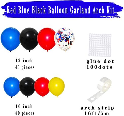 Red Blue Black Yellow Balloon Garland Arch - Blue and Black Balloons Red Yellow Black Balloons Red Blue Balloons for Super Robots Spider Hero Birthday Baby Shower Graduation Party Decorations in Kuwait