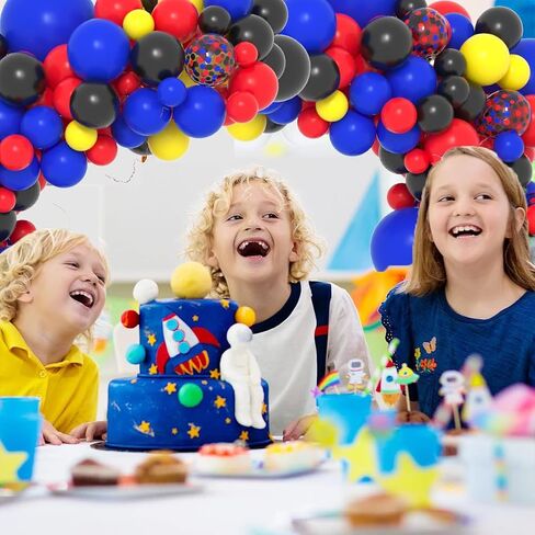 Red Blue Black Yellow Balloon Garland Arch - Blue and Black Balloons Red Yellow Black Balloons Red Blue Balloons for Super Robots Spider Hero Birthday Baby Shower Graduation Party Decorations in Kuwait