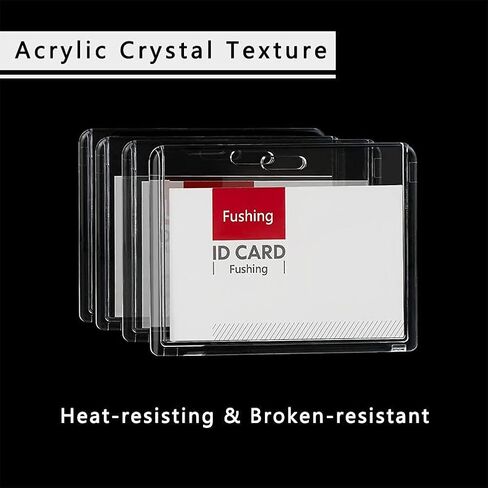 Fushing 6 Pack Heavy Duty ID Card Holders Double-Sided Clear Acrylic Crystal Badge Holder, Name Tag Holder for Employee Worker Office Meeting Company School (Horizontal) in Saudi Arabia
