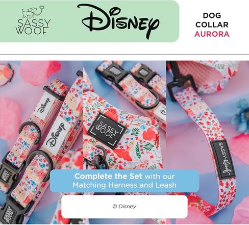 Dog Collar Disney Princess Sleeping Beauty Aurora - M, Adjustable, Durable, Comfortable and Stylish Pet Accessories for Medium Dogs - Officially Licensed in Saudi Arabia