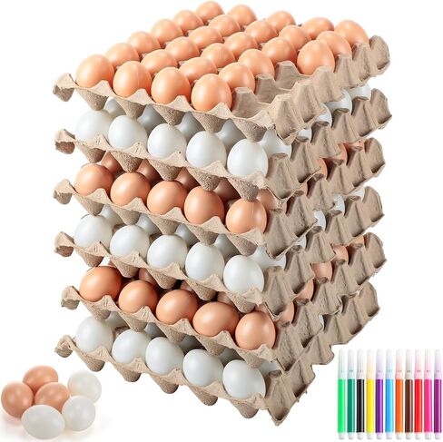 180 PCS Easter Easter Eggs أبيض بني بلاستيك بيض مزيف تزيين الأطفال عيد الفصح DIY لعبة لعبة المطبخ حشو سلة مواد حشو (أبيض ، بني) in Kuwait