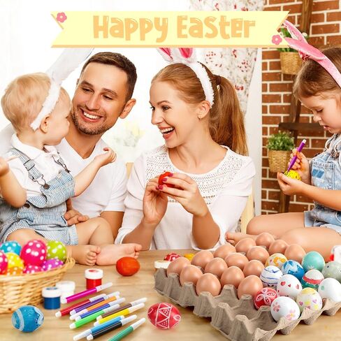 180 PCS Easter Easter Eggs أبيض بني بلاستيك بيض مزيف تزيين الأطفال عيد الفصح DIY لعبة لعبة المطبخ حشو سلة مواد حشو (أبيض ، بني) in Kuwait