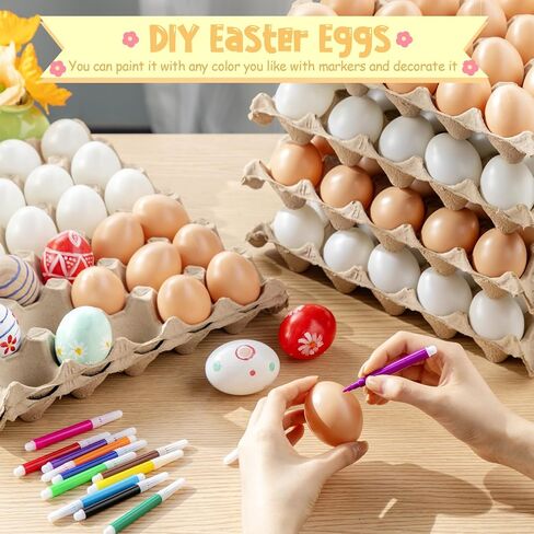 180 PCS Easter Easter Eggs أبيض بني بلاستيك بيض مزيف تزيين الأطفال عيد الفصح DIY لعبة لعبة المطبخ حشو سلة مواد حشو (أبيض ، بني) in Kuwait