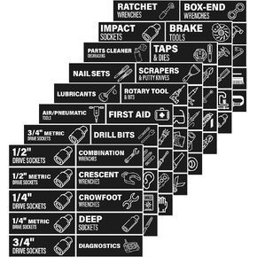 80 Pcs Toolbox Organization Magnetic Labels - Reusable, Waterproof Toolbox Organizer Labels for Steel Toolbox Drawers, High Visibility Toolbox Widget Stickers Accessories, Black, 3.1''x1''