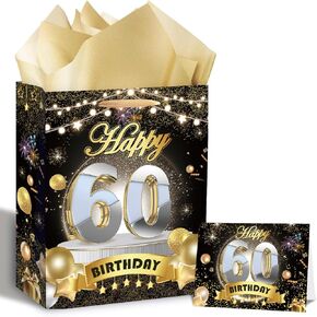 Allparty Black Gold 50th Birthday Gift Bag with Card and Tissue Paper Large 50th Birthday Wrap Paper Bag for Anniversary Party Favors Supplies Decorations