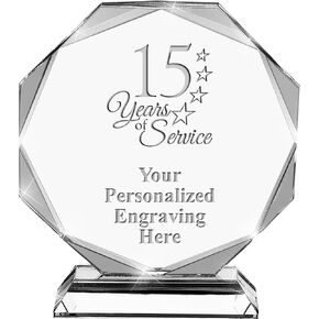 15 Years of Service Crystal Awards, 6.75" Custom Years of Service Award with Engraving Included Prime