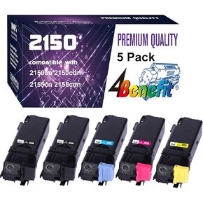 Dell 5-Pack 4Benefit Compatible 2150cn Toner Cartridge 2150 2155 High Yield Replacement 2150 2150CDN 2150CN 2155 2155CDN 2155CN Laser Printers