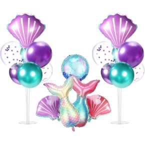 6 Sets Mermaid Birthday Decorations,Mermaid Balloon Stands for Table,Mermaid Balloons,Sea Shell Balloons,Mermaid Party Decorations,Mermaid Party Favors