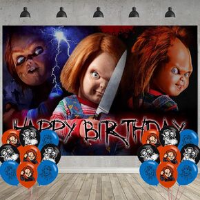 Horror Movie Birthday Party Decoration,Chucky Party Photo Background 5 x 3 FT and 18 Pcs Balloon,Horror Movie Merch Party Backdrop Supplies