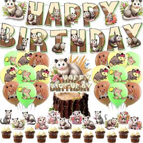 Opossum Party Decorations Opossum Birthday Decorations Set, Opossum Party Supplies Includes Birthday Banner, Cake Topper, Cupcake Toppers, Latex Balloons