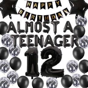 12th Birthday Decorations for Boys Blue, Almost a Teenager 12th Birthday Balloons Silver 12th Birthday Banner Number 12 Star Foil Balloons Confetti Balloons for 12 Years Old Birthday Boys(12th)