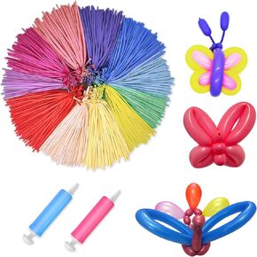Long Balloons for Balloon Animals, 160pcs Long Balloon with Pump, 260 Twisting Balloons Colorful Animals Balloons