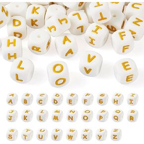 Beadthoven 100pcs Silicone Letter E Beads Bulk 12mm Cube Alphabet Silicone Focal Beads Loose White Rubber Assorted Letter Beads for Bracelet Keychain Making Lanyards Pens DIY Jewelry Making