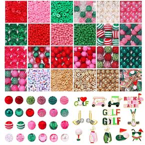 2000PCS+ Golf Beads Charms for Jewelry Making Pink Green Polymer Clay Beads Crystal Pearl Letter Gold Spacer Beads Golf Bag Club Cart Charms for Golf Bracelet Necklace Making DIY Crafts