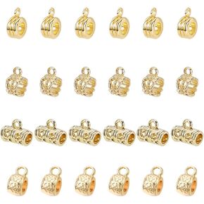 PH PandaHall 4 Styles Bail Beads, 18K Gold Plated Dangle Hanger Tube Bead Long-Lasting Connector Beads 24pcs Bail Tube Beads with Loop Spacer Loose Beads for European Bracelet Pendant Jewelry Making
