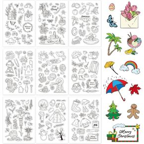 GLOBLELAND 9 Sheets Seasons Style Silicone Clear Stamps Seal for Card Making Decoration and DIY Scrapbooking(Spring, Summer, Autumn, Winter)