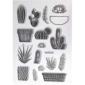Craft County Cactus Silicone Seals – Rubber Transparent Stamps for DIY Scrapbooking, Photo Albums, Decorative Stamp, Card Making, and More – 4.25 inches by 6.25 inches (21 Pieces)
