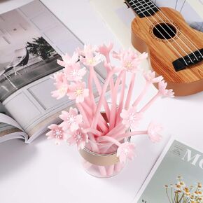 Zonon 10 Pcs Flowers Pens Cherry Blossom Flower Pen Ink Pen Cute Black Ink Writing Pens Romantic Pens School for Students Kids Women Girls Friends, Birthday Party Favors