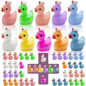 100pcs Mini Resin Ducks, Nurse Day Resin Duck Nurse Hat Tiny Animals Figures for Miniature Landscape Garden Dollhouse Decoration Potted Ornament Charms Craft Gift Party Toys