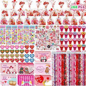 268 PCS Kids Valentines Day Gifts for School Classroom Exchange Valentines Goodie Bags Stuffers Valentines Day Card